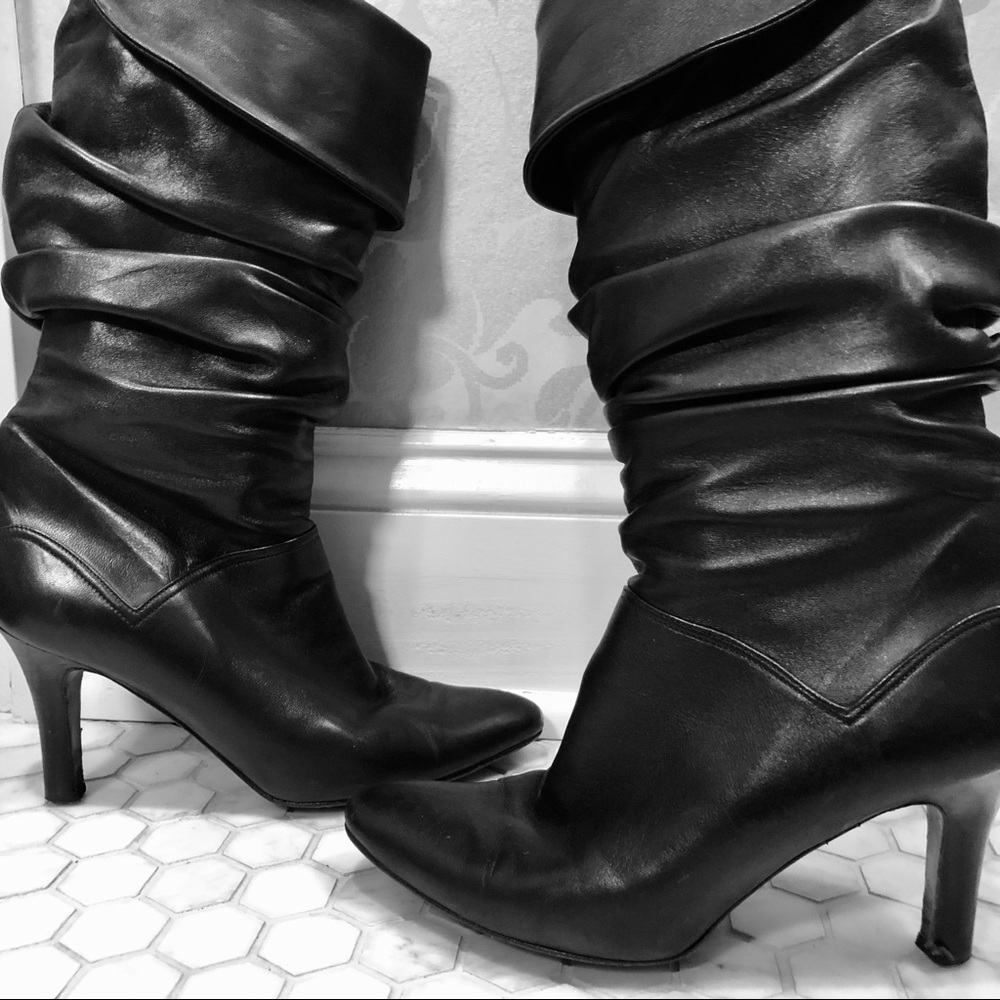 Manolo Blahnik Black Leather Slouchy Boots US 7